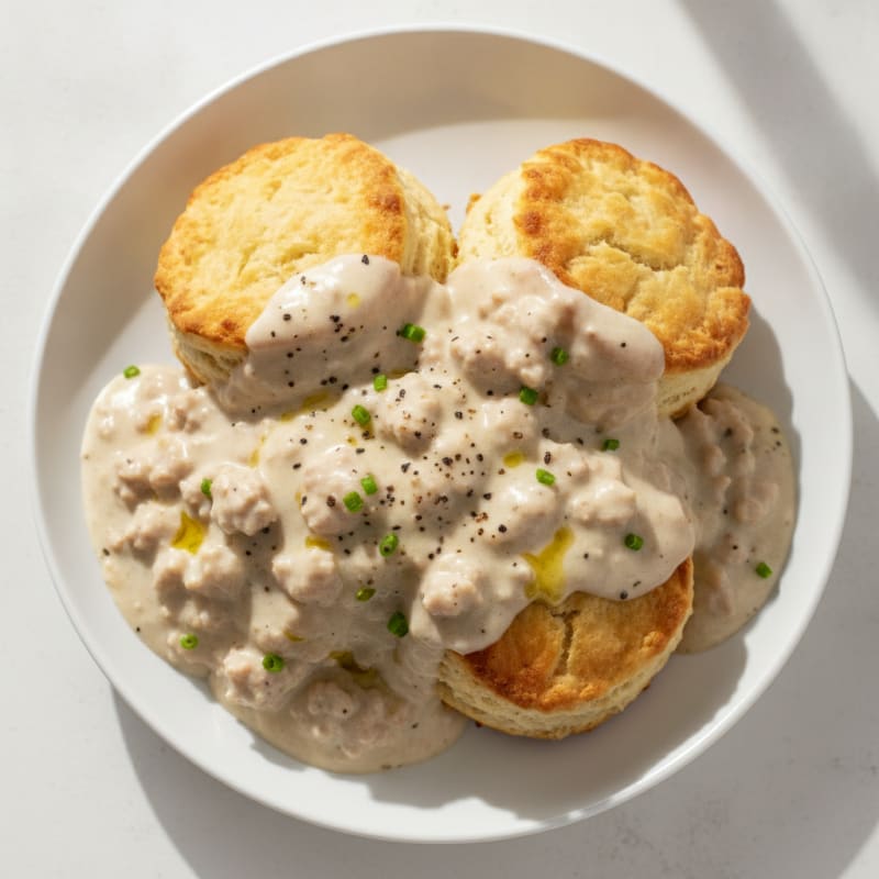 Fluffy Biscuits with Savory Pepper Gravy
