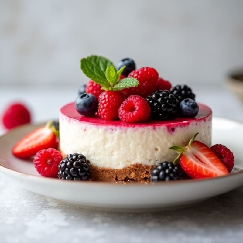 Greek Yogurt Protein Cheesecake with Mixed Berries