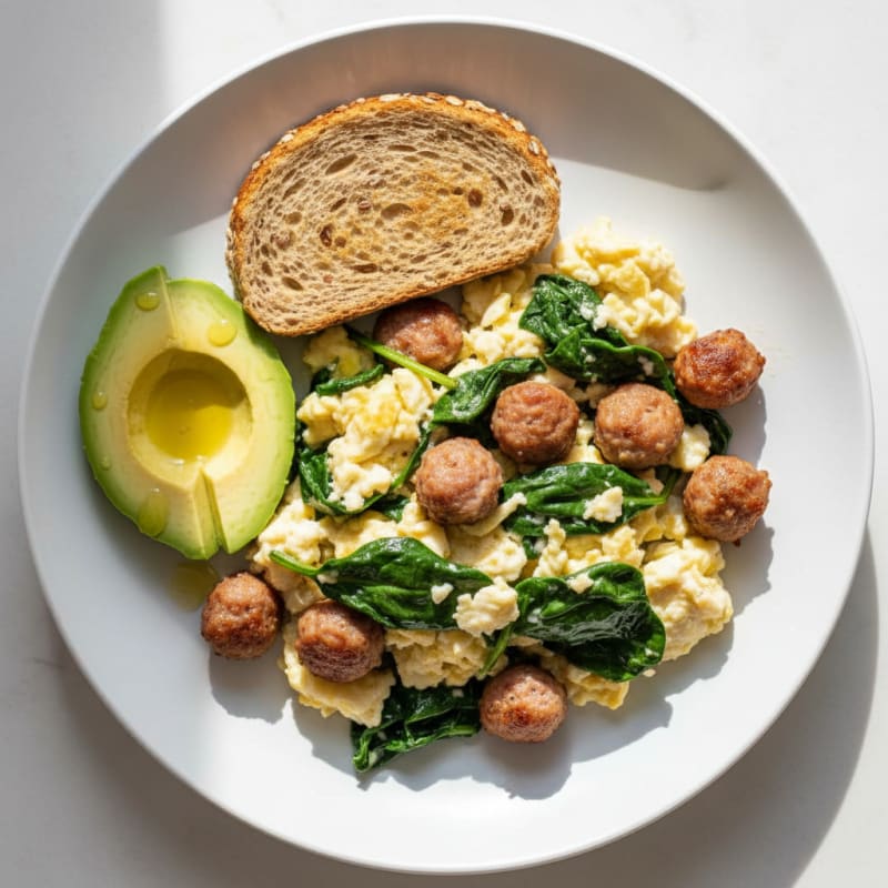 Egg White Scramble with Spinach and Turkey Sausage