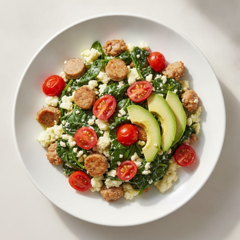 Egg White and Turkey Sausage Scramble with Spinach and Tomatoes