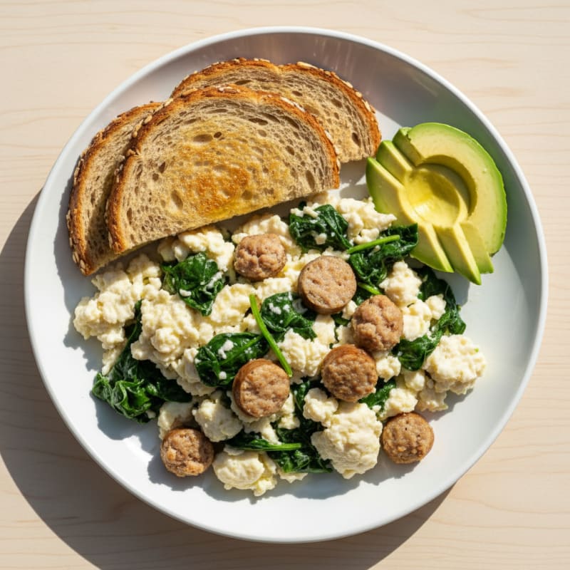 Egg White Scramble with Spinach and Turkey Sausage