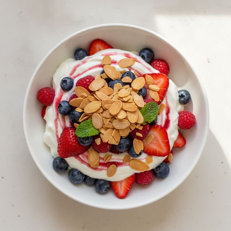 Greek Yogurt Protein Parfait with Mixed Berries and Almonds