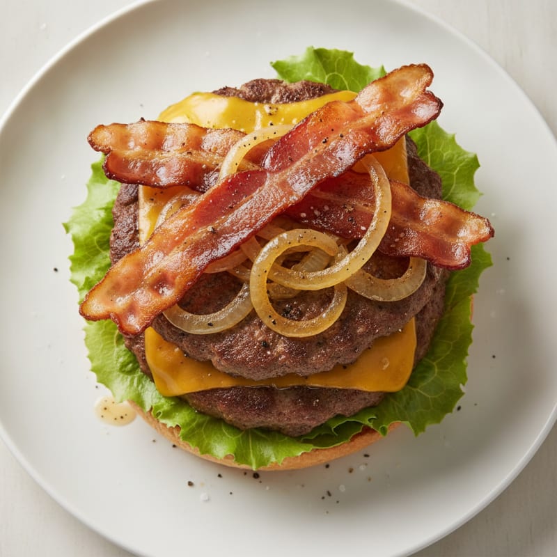 Double Bacon Cheeseburger with Caramelized Onions