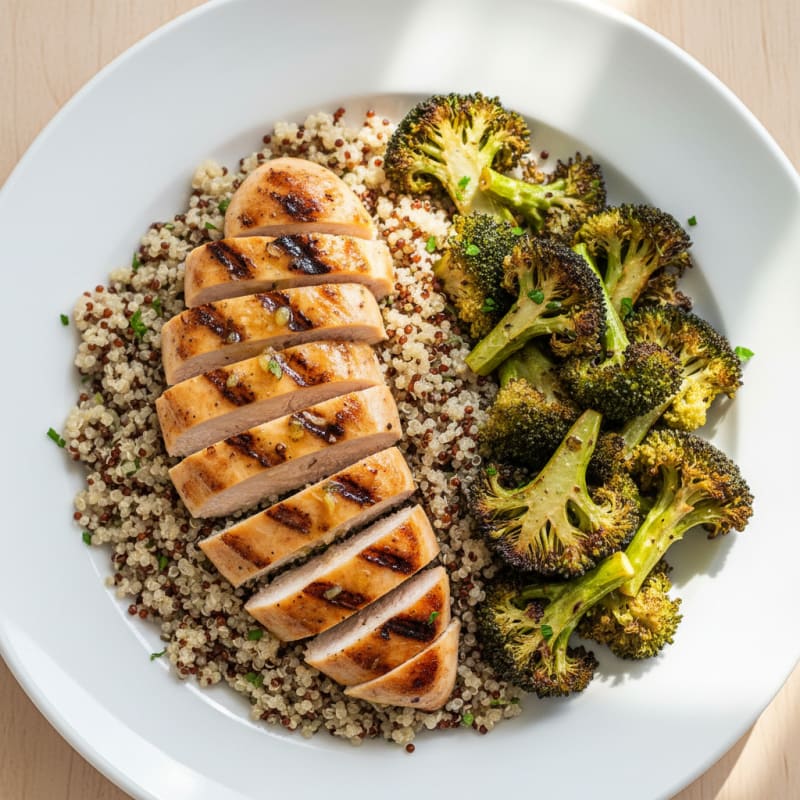 Grilled Chicken Breast with Quinoa and Roasted Broccoli