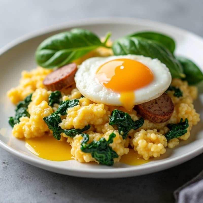 Egg and Turkey Sausage Scramble with Spinach