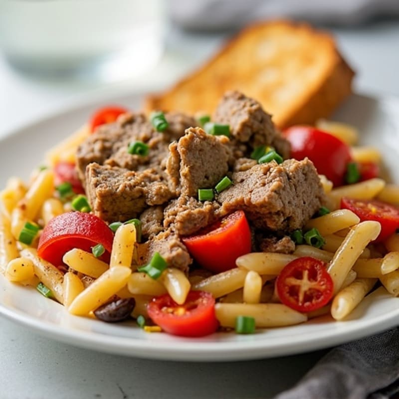 Lean Ground Beef and Veggie Pasta with Crispy Garlic Texas Toast