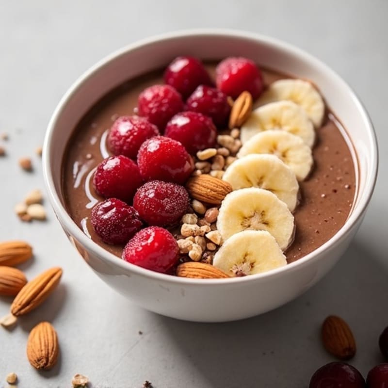 Creamy Chocolate Protein Smoothie Bowl with Crunchy Almonds and Sweet Cherry Swirl