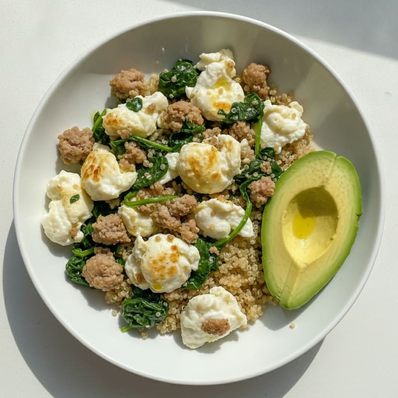 Egg White and Turkey Sausage Scramble with Spinach and Quinoa