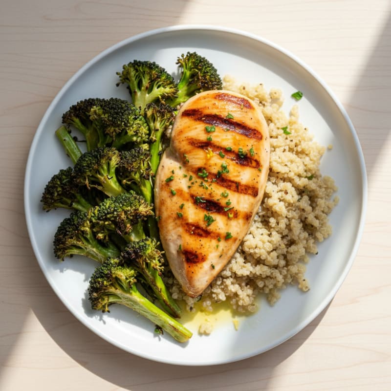 Grilled Chicken Breast with Roasted Broccoli and Quinoa
