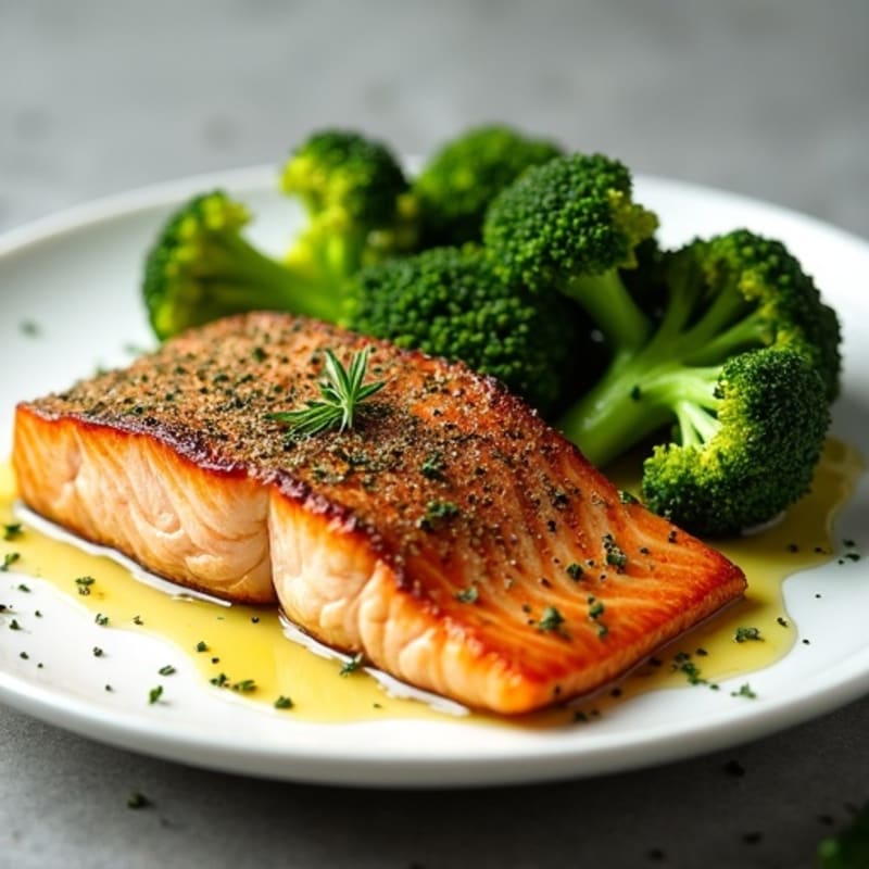 Herb-Crusted Pan Seared Salmon with Roasted Broccoli