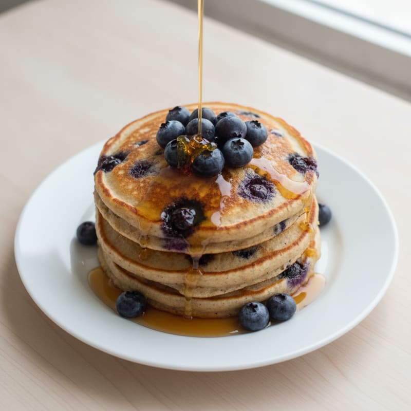 Blueberry Protein Pancakes with Maple Syrup