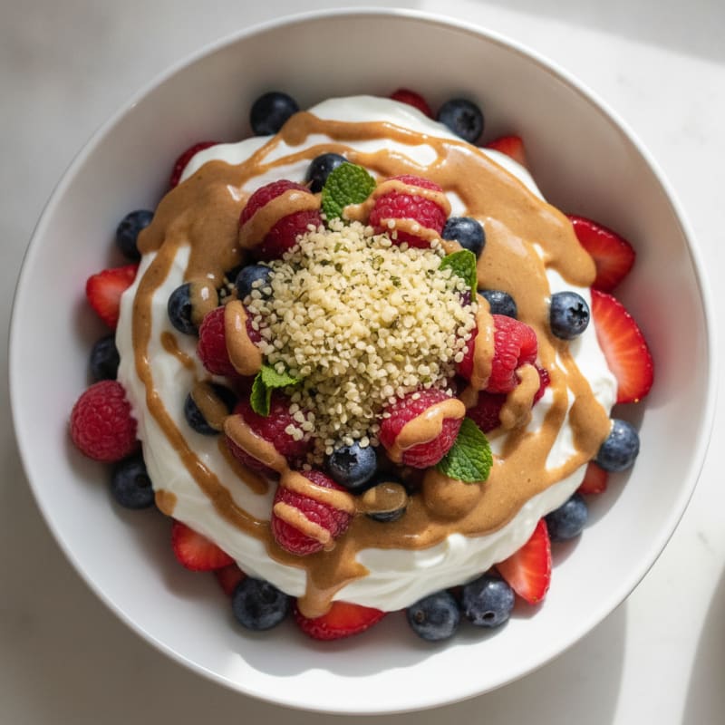 Creamy Greek Yogurt Parfait with Almond Butter and Mixed Berries