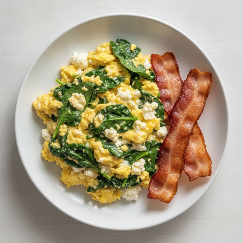 Cottage Cheese Scramble with Spinach and Turkey Bacon