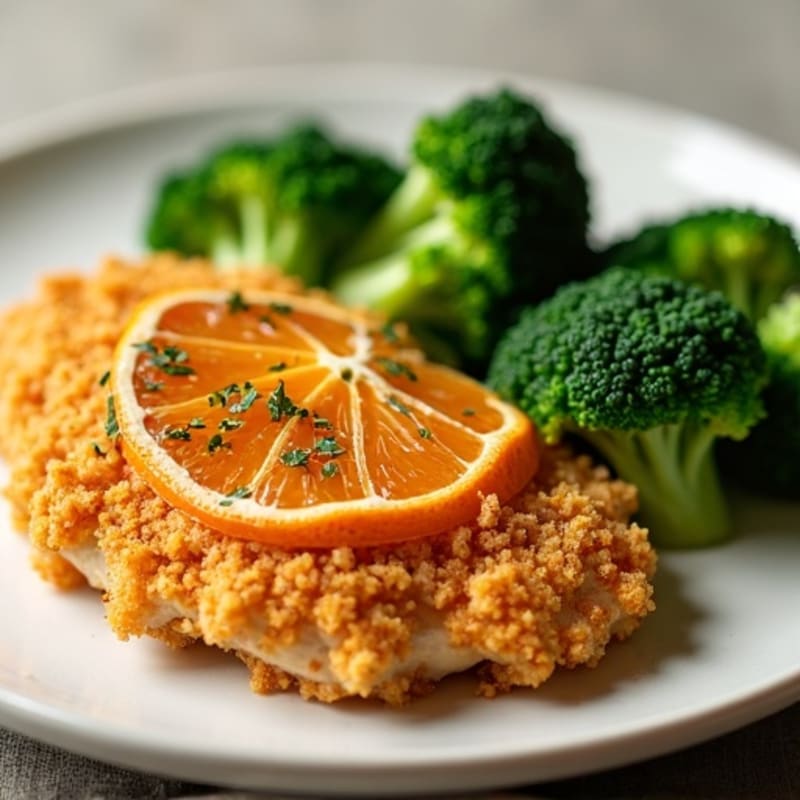 Crispy Baked Orange Chicken with Steamed Broccoli