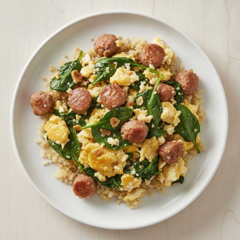 Egg White and Turkey Sausage Scramble with Spinach and Quinoa
