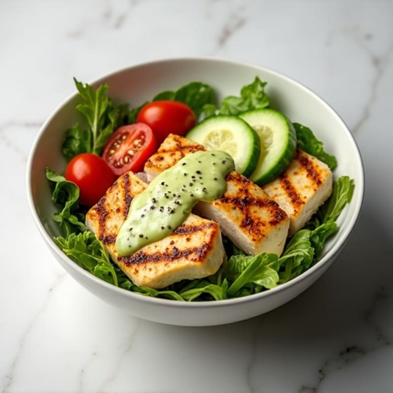 Grilled Chicken Power Bowl with Fresh Greens and Creamy Avocado Dressing