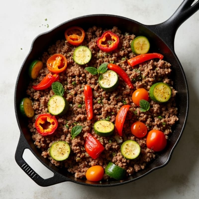 Herb-Seasoned Lean Ground Beef Skillet with Roasted Vegetables