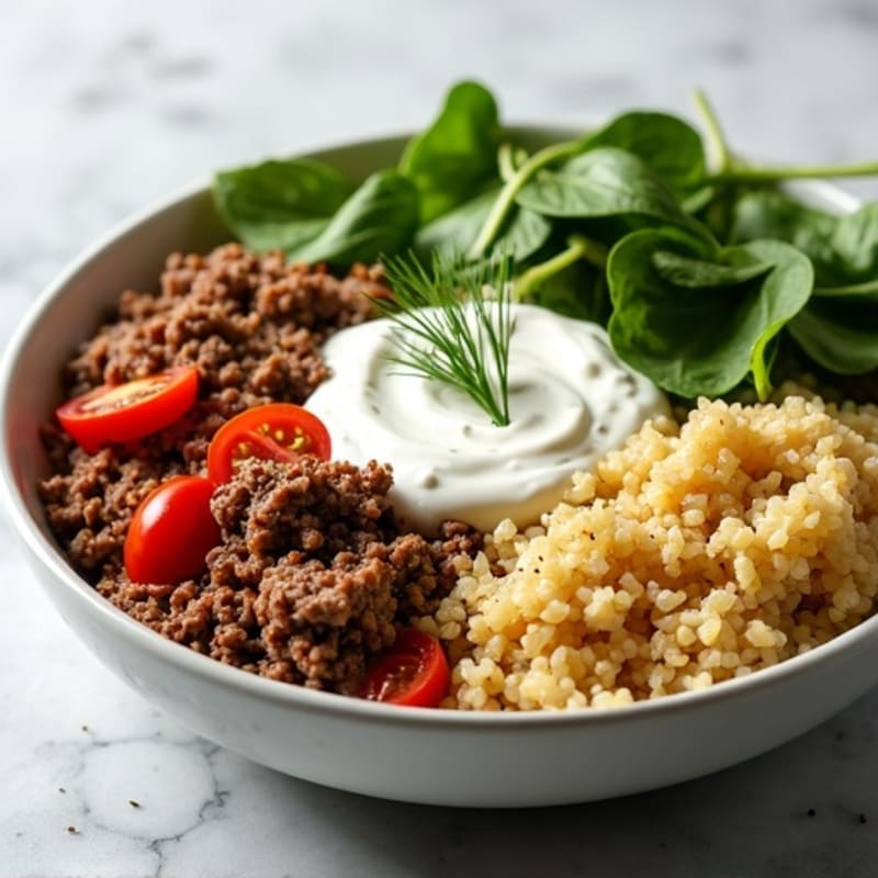 Healthy Protein-Packed Lean Ground Beef Bowl with Creamy Tangy Dressing