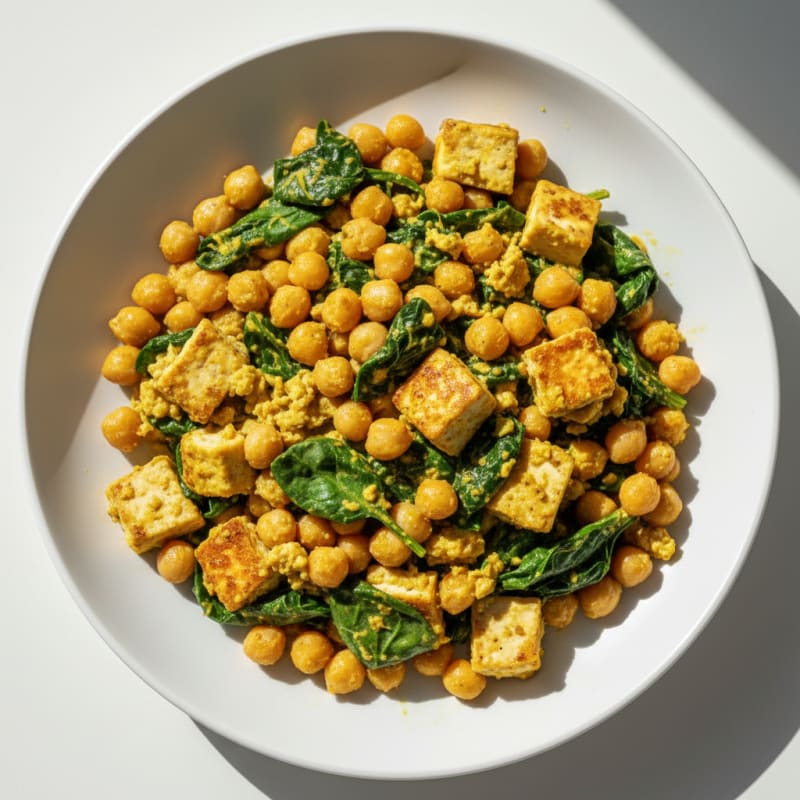 Silky Tofu Scramble with Spinach and Chickpeas