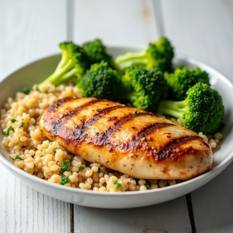 Grilled Chicken Breast with Quinoa and Steamed Broccoli