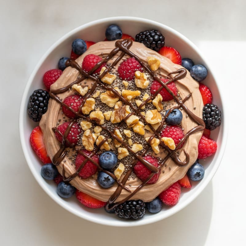 Chocolate Protein Greek Yogurt Parfait with Mixed Berries