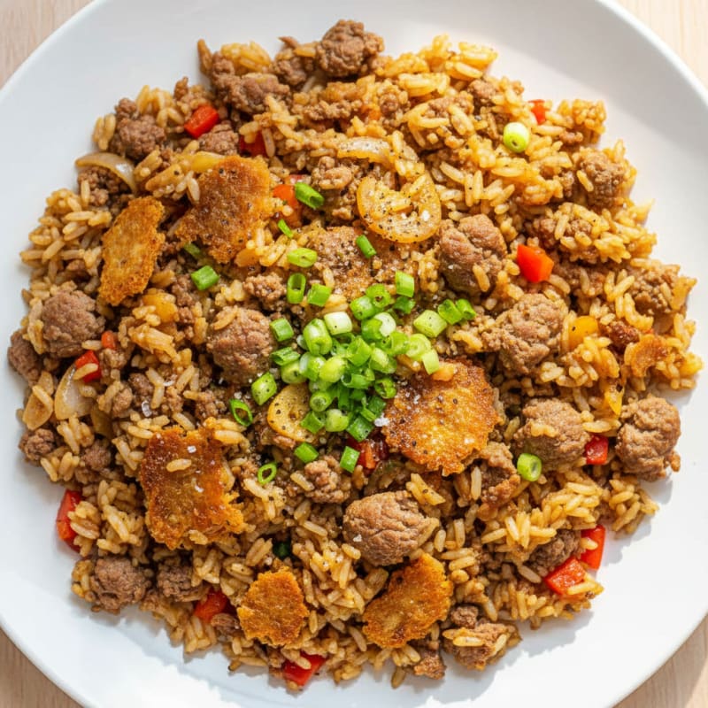 Crispy Ground Beef and Rice Skillet