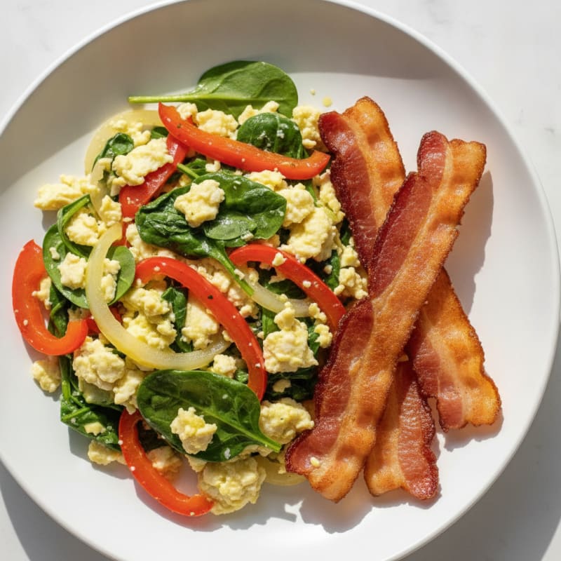 Egg White Veggie Scramble with Turkey Bacon