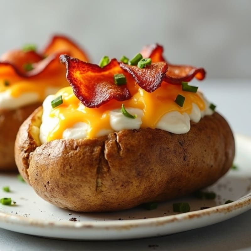 Baked Potatoes Loaded with Crispy Lean Bacon and Creamy Cheesy Filling