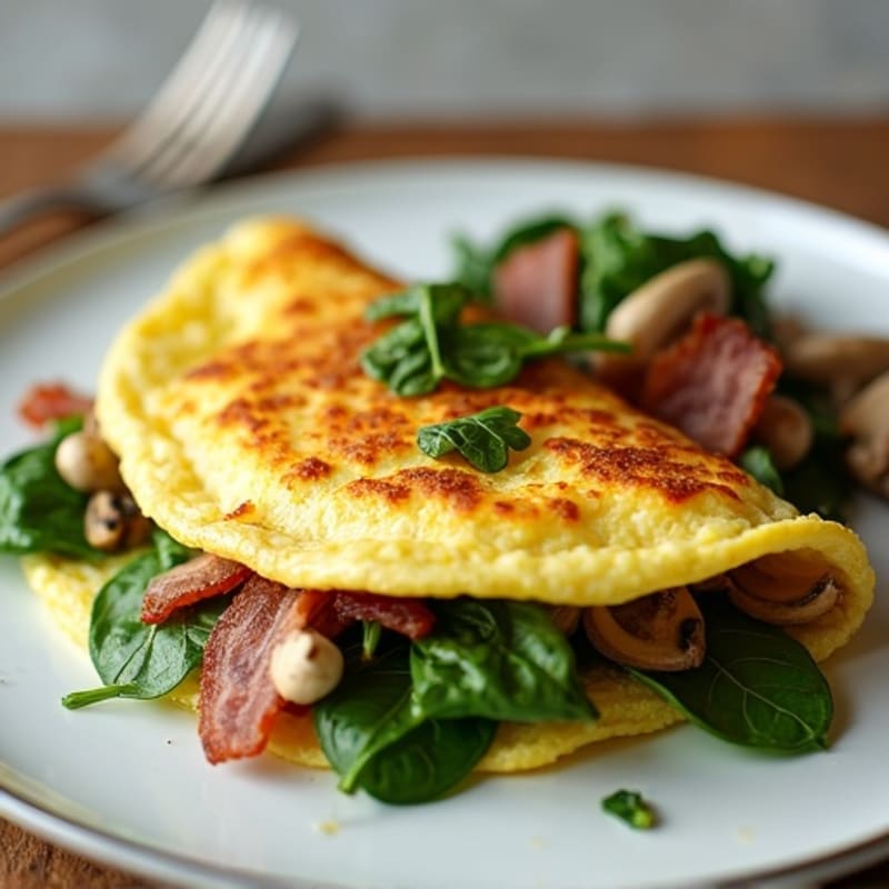 Fluffy Egg White Omelet with Fresh Spinach and Mushrooms