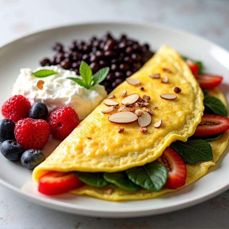 Egg White Vegetable Omelette with Cottage Cheese and Fresh Berries
