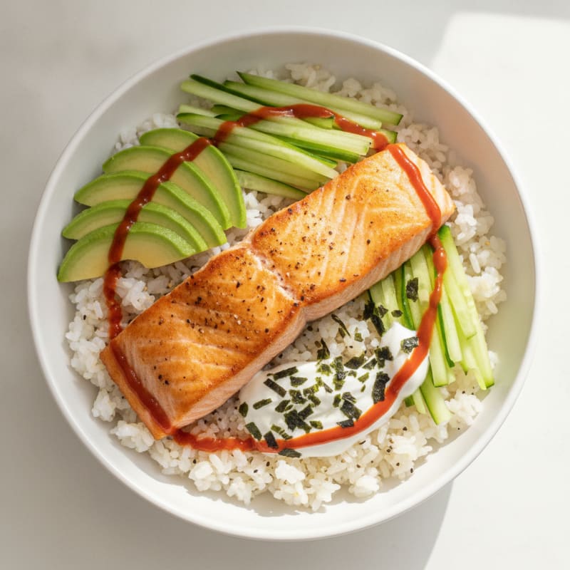 Sushi Rice Bowl with Salmon and Avocado