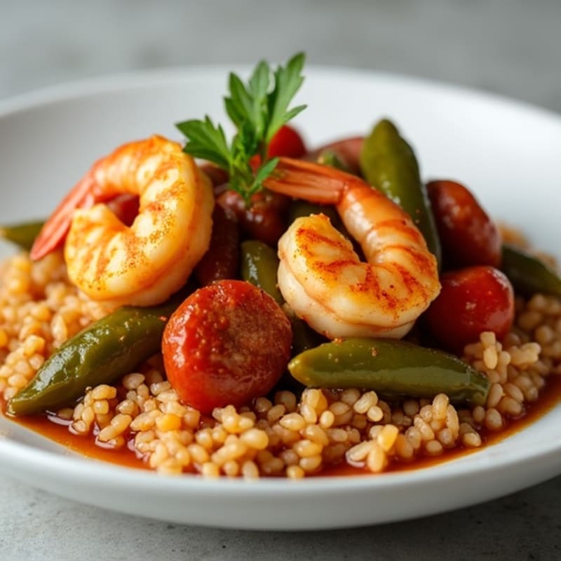 Spicy Chicken, Shrimp, and Sausage Stew with Okra and Rice