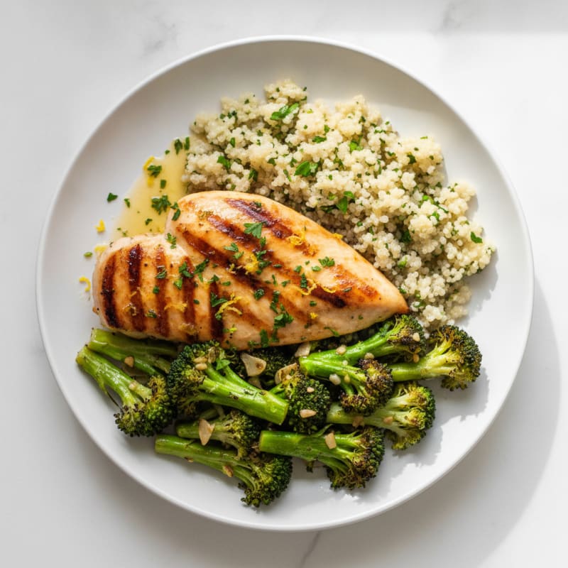 Grilled Chicken Breast with Quinoa and Roasted Broccoli