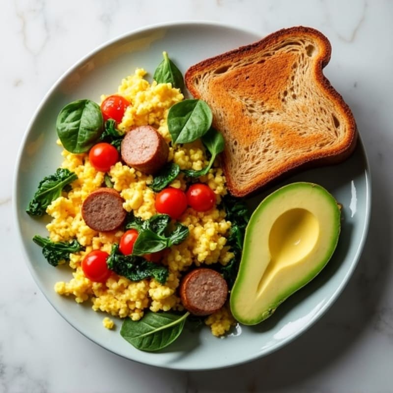 Egg White and Turkey Sausage Scramble with Spinach