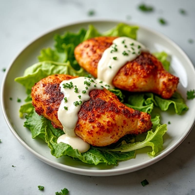Spicy Roasted Chicken with Creamy Caesar Dressing and Crispy Romaine