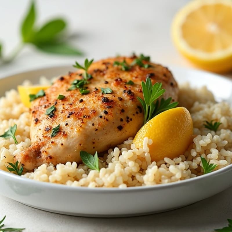 Roasted Lemon Herb Chicken with Fluffy Rice Pilaf
