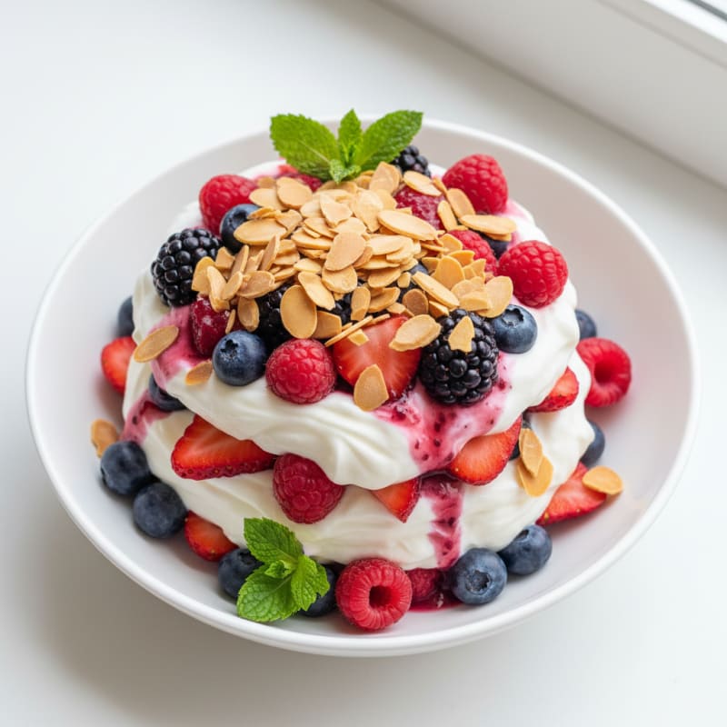 Greek Yogurt Protein Parfait with Mixed Berries and Almonds