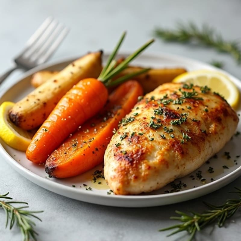 Crispy Lemon-Herb Roasted Chicken with Roasted Root Vegetables