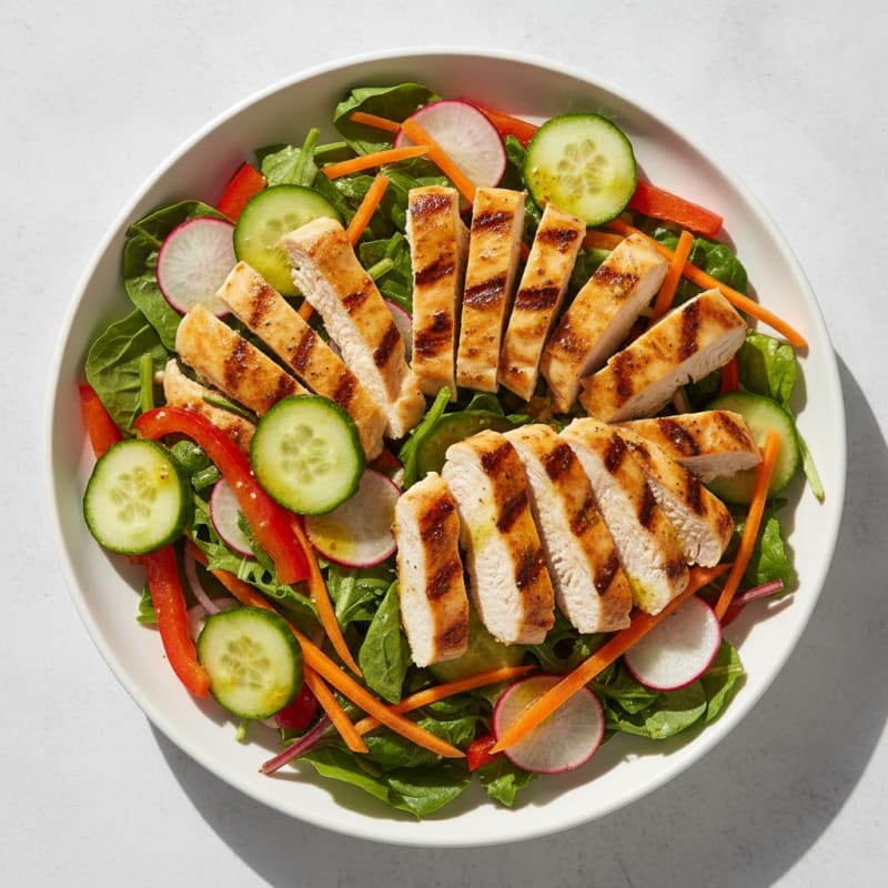 Grilled Chicken Salad with Crunchy Veggies and Lemon Vinaigrette