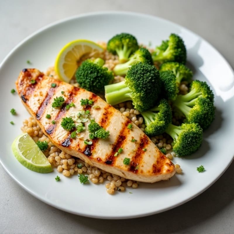 Grilled Chicken Breast with Quinoa and Roasted Broccoli