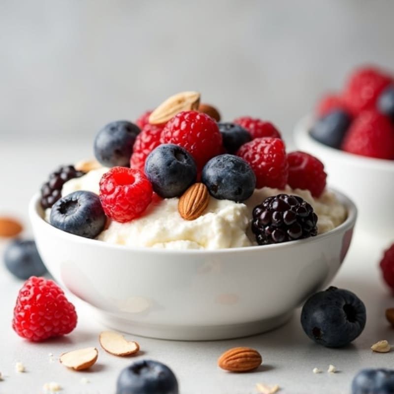 Creamy Protein Cottage Cheese Bowl with Mixed Berries and Almonds