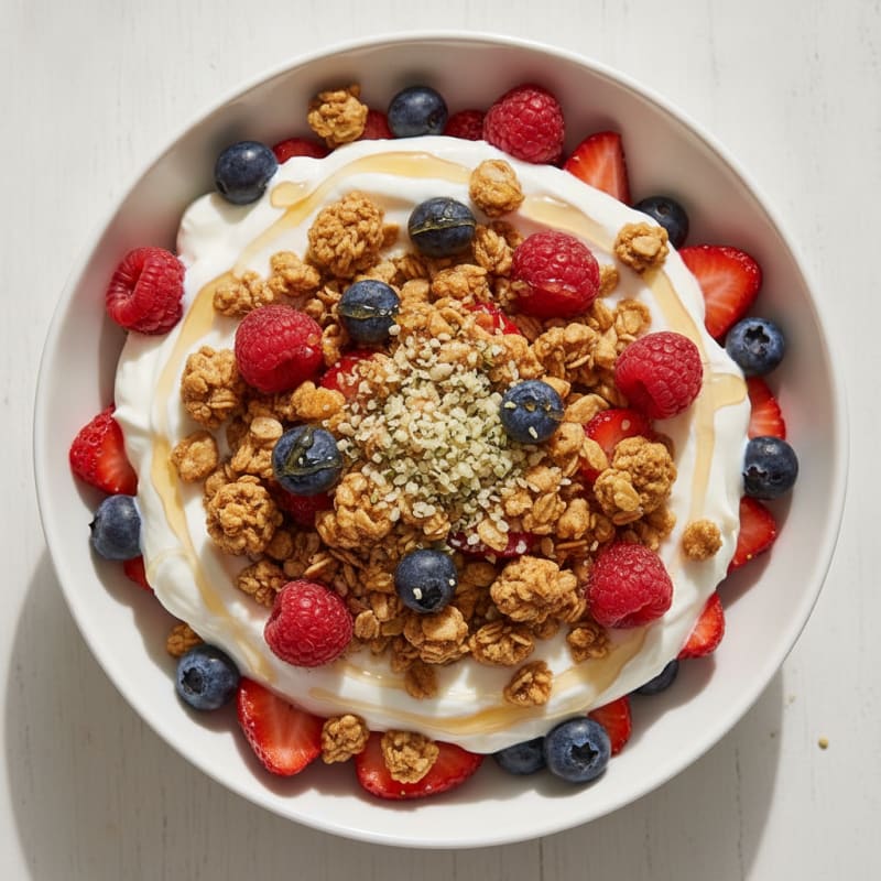Greek Yogurt Parfait with Protein Granola and Mixed Berries