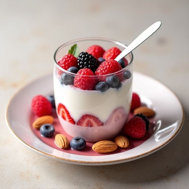 Greek Yogurt Protein Parfait with Mixed Berries and Almonds