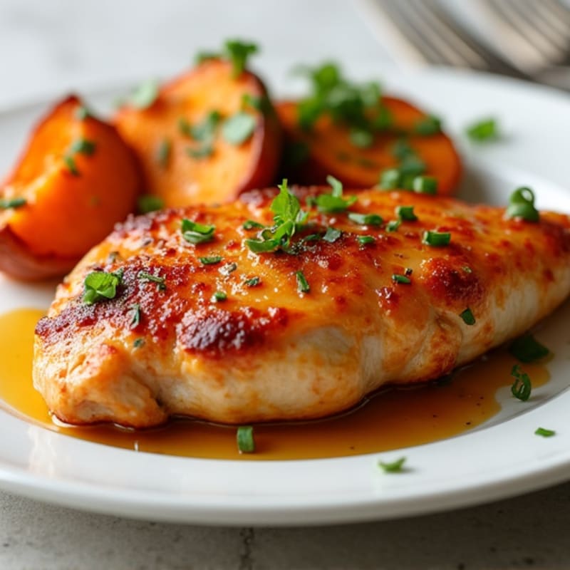 Honey-Garlic Glazed Chicken with Roasted Sweet Potato Wedges