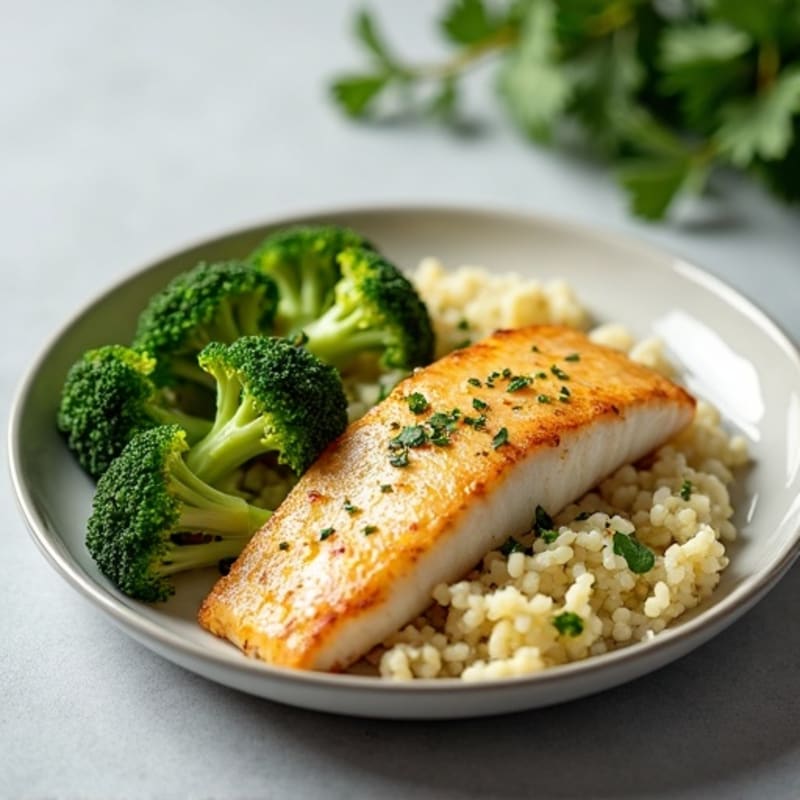 Seared Tilapia with Steamed Broccoli and Cauliflower Rice