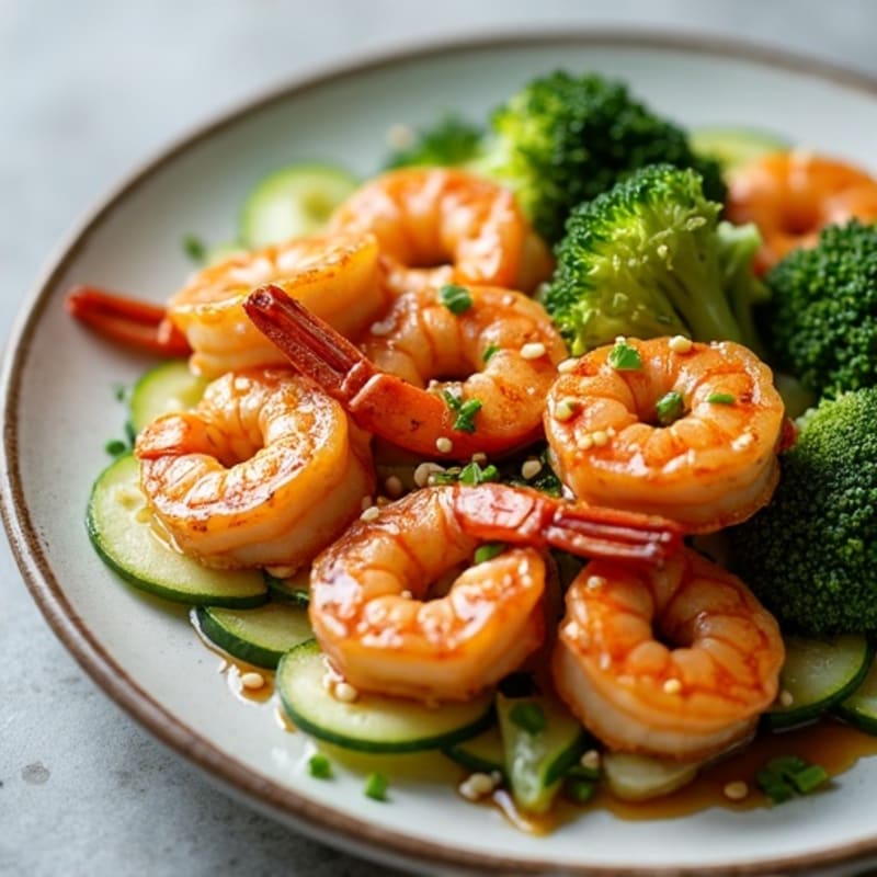 Sticky Sesame Shrimp with Crunchy Broccoli Slaw