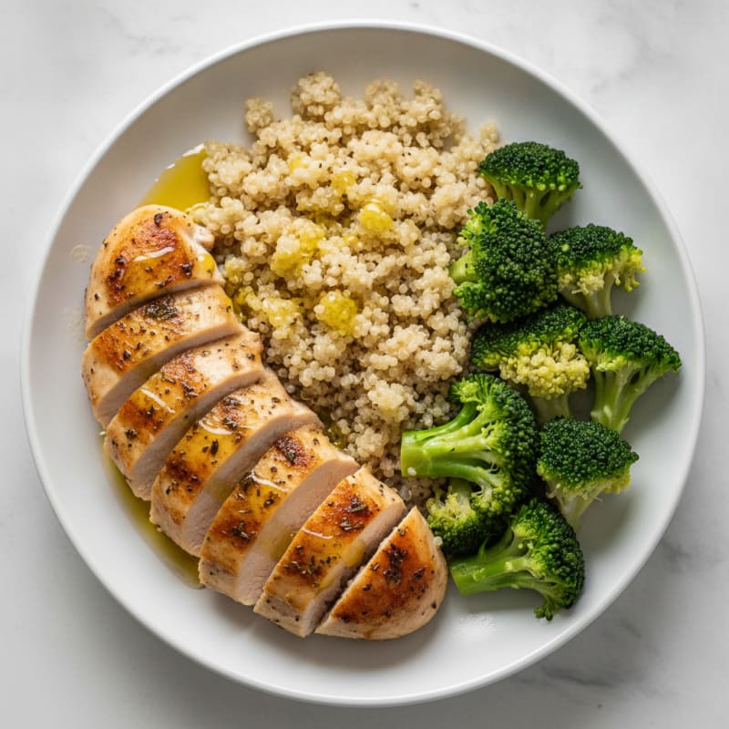 Seared Herb Chicken Breast with Steamed Broccoli and Quinoa