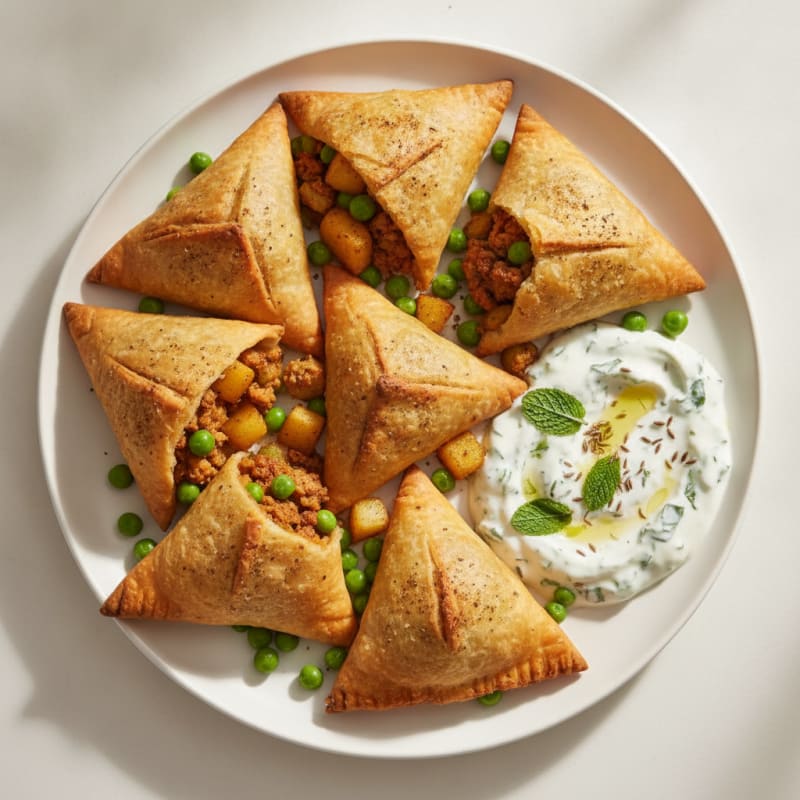Spiced Potato and Pea Samosas with Chutney