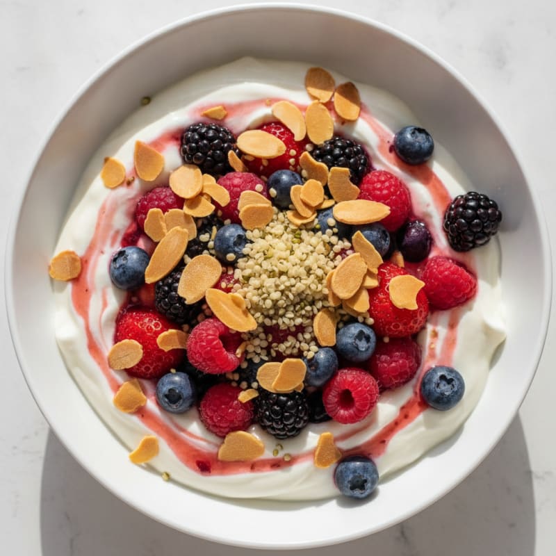 Greek Yogurt Protein Parfait with Mixed Berries and Almonds