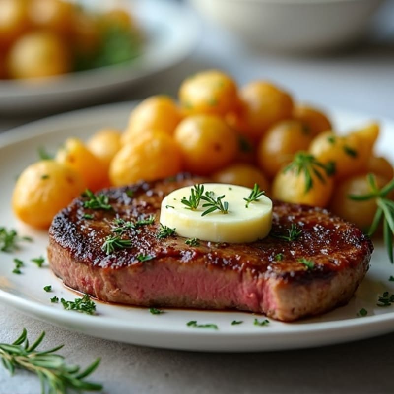 Herb-Garlic Butter Seared Steak with Roasted Baby Potatoes